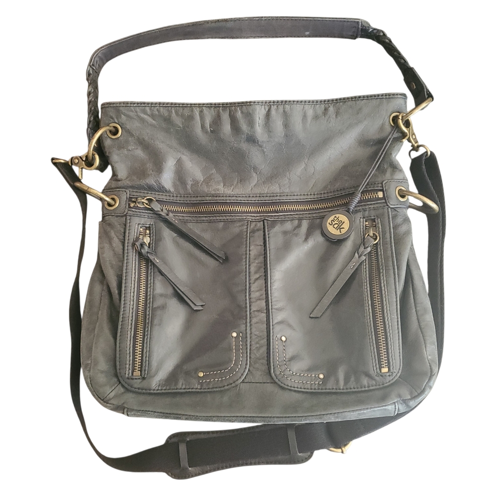 The Sak Black Leather Shoulder Bag with Gold Accents